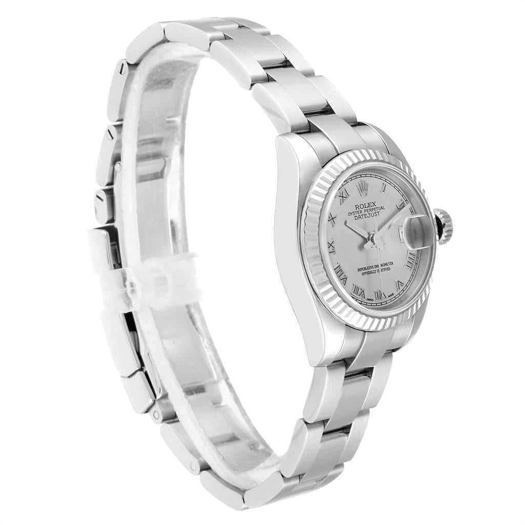 Rolex Datejust Steel White Gold Rhodium Roman Dial Ladies Watch 179174 In Excellent Condition In Atlanta, GA