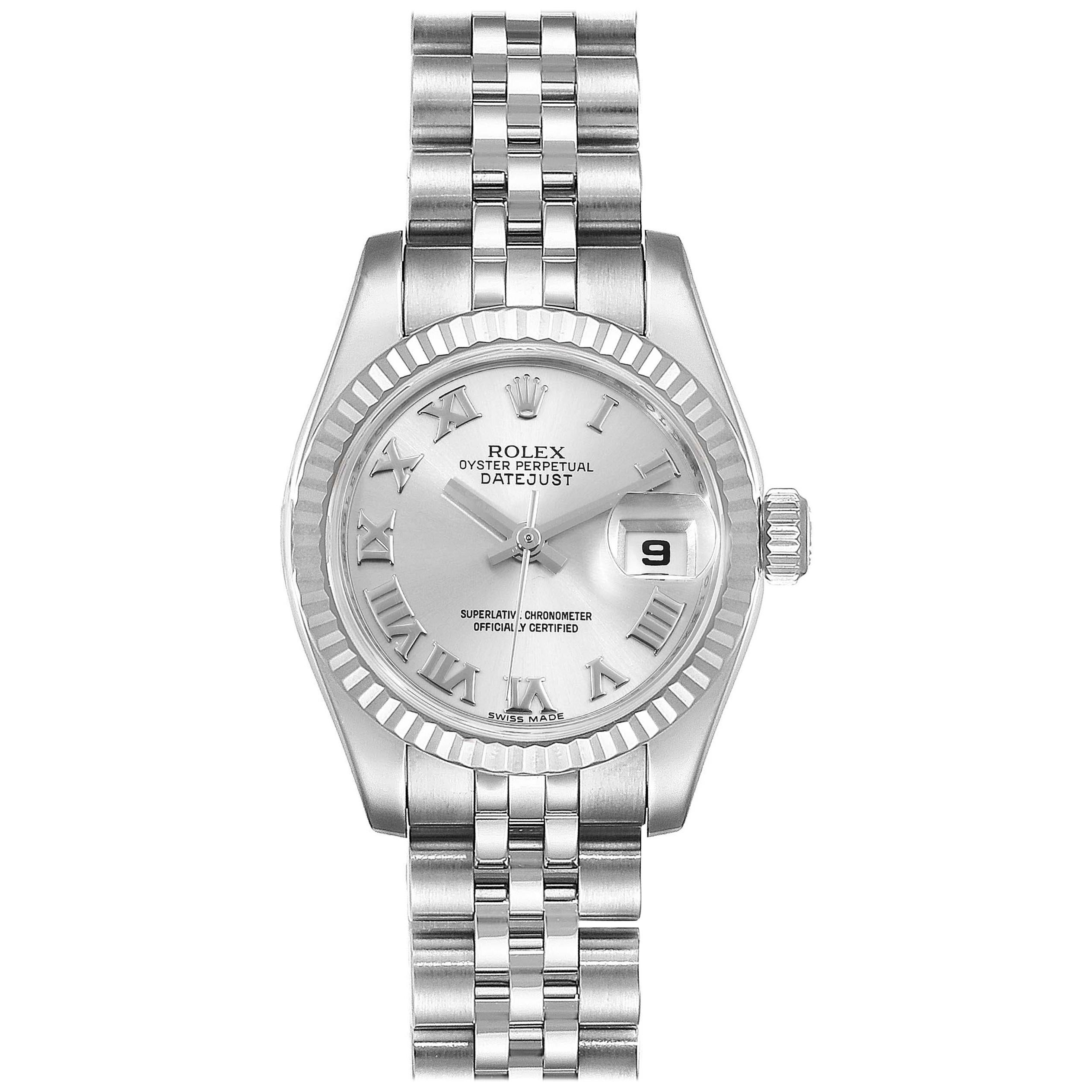 Rolex Datejust Steel White Gold Rhodium Roman Dial Ladies Watch 179174