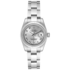 Rolex Datejust Steel White Gold Rhodium Roman Dial Ladies Watch 179174