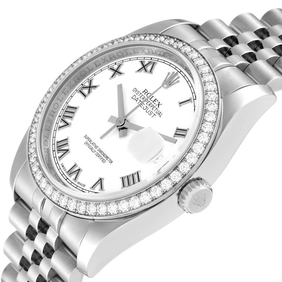 Rolex Datejust Steel White Gold Roman Dial Diamond Bezel Mens Watch 116244 In Excellent Condition In Atlanta, GA
