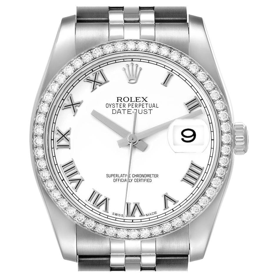 Rolex Datejust Steel White Gold Roman Dial Diamond Bezel Mens Watch 116244