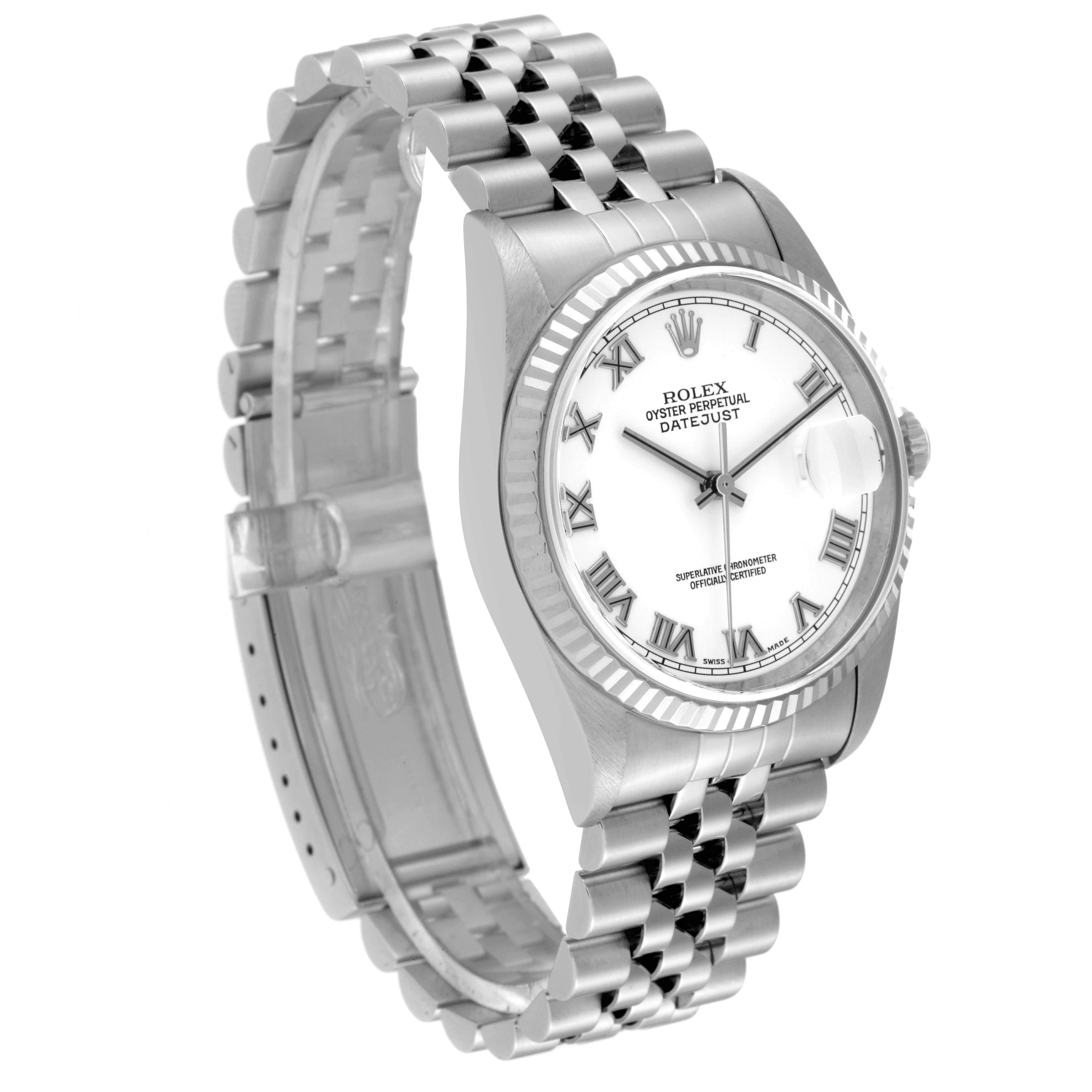 Rolex Datejust Steel White Gold Roman Dial Mens Watch 16234 Box Papers In Excellent Condition In Atlanta, GA