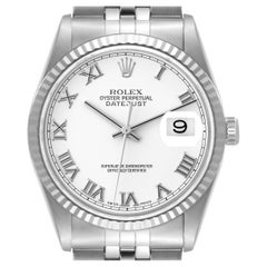Rolex Datejust Steel White Gold Roman Dial Mens Watch 16234 Box Papers