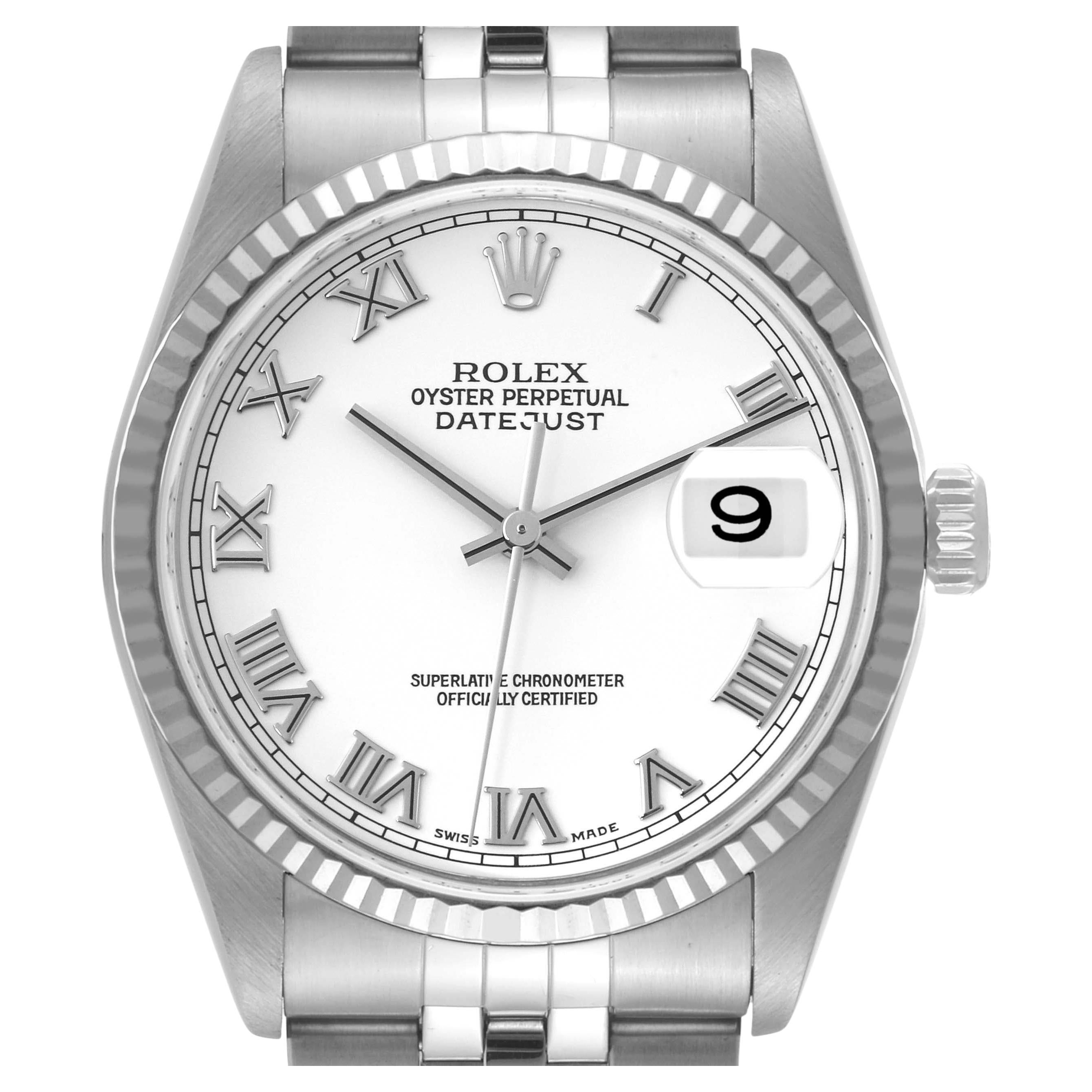 Rolex Datejust Steel White Gold Roman Dial Mens Watch 16234 Box Papers