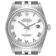 Rolex Datejust Steel White Gold Roman Dial Mens Watch 16234 Box Papers