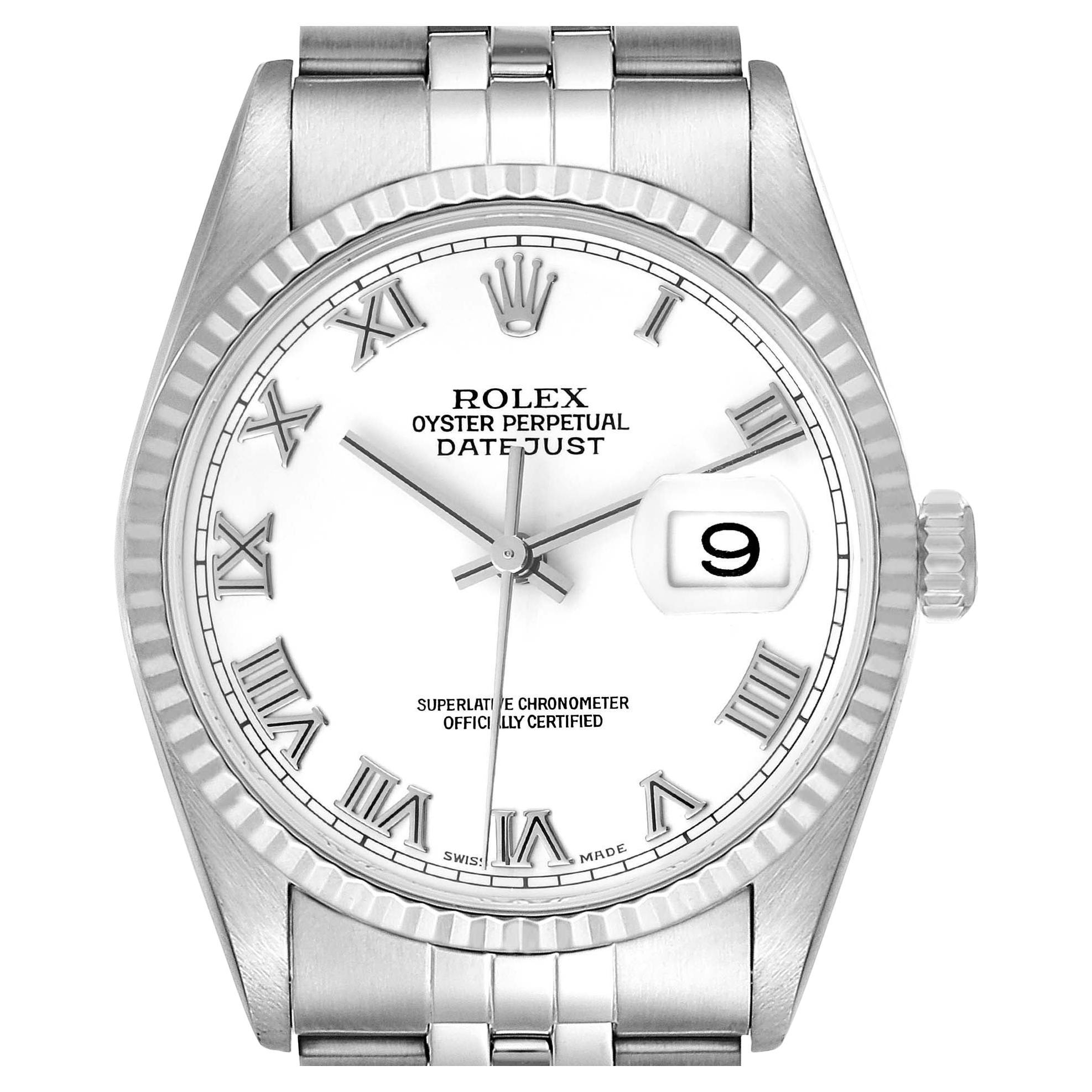 Rolex Datejust Steel White Gold Roman Dial Mens Watch 16234