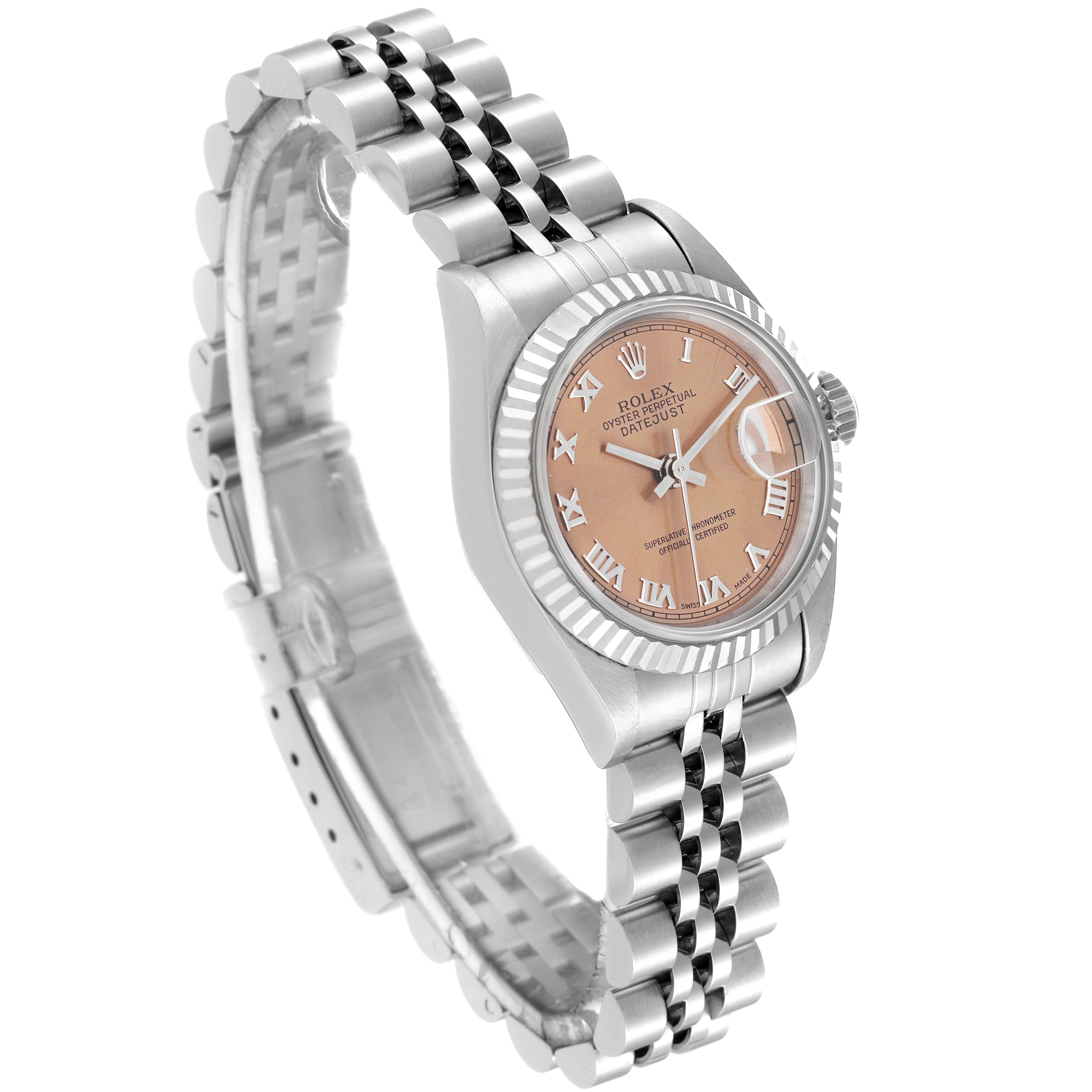 Rolex Datejust Steel White Gold Salmon Dial Ladies Watch 69174 Box Papers In Excellent Condition In Atlanta, GA