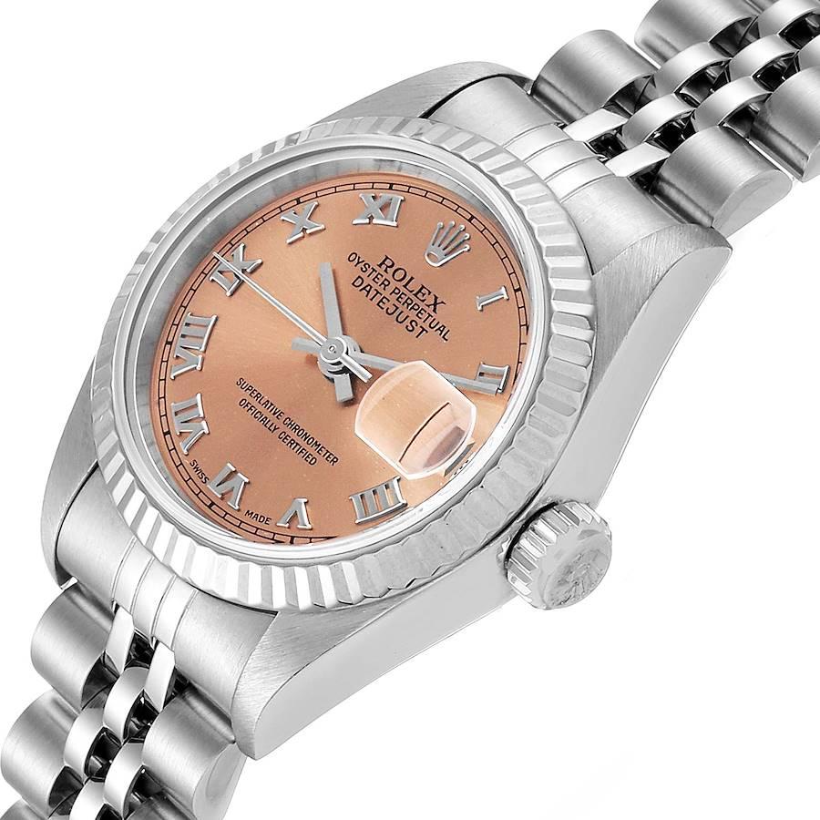 Rolex Datejust Steel White Gold Salmon Dial Ladies Watch 69174 Papers In Excellent Condition In Atlanta, GA