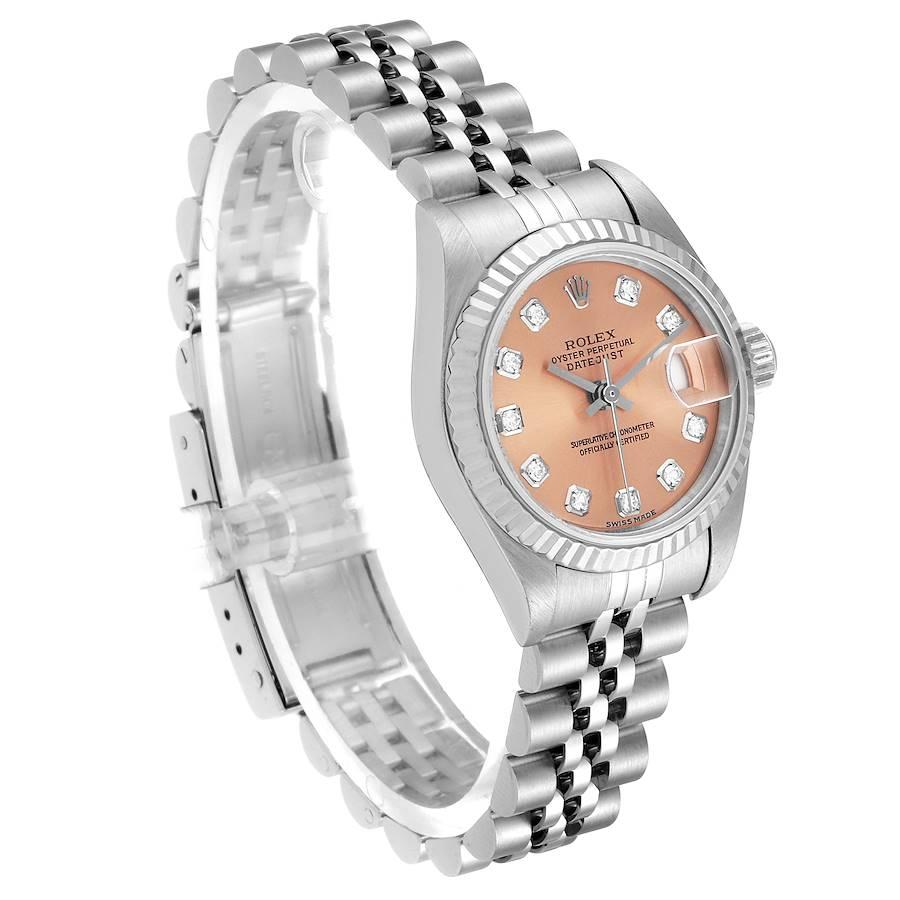 Rolex Datejust Steel White Gold Salmon Diamond Dial Ladies Watch 79174 In Excellent Condition For Sale In Atlanta, GA