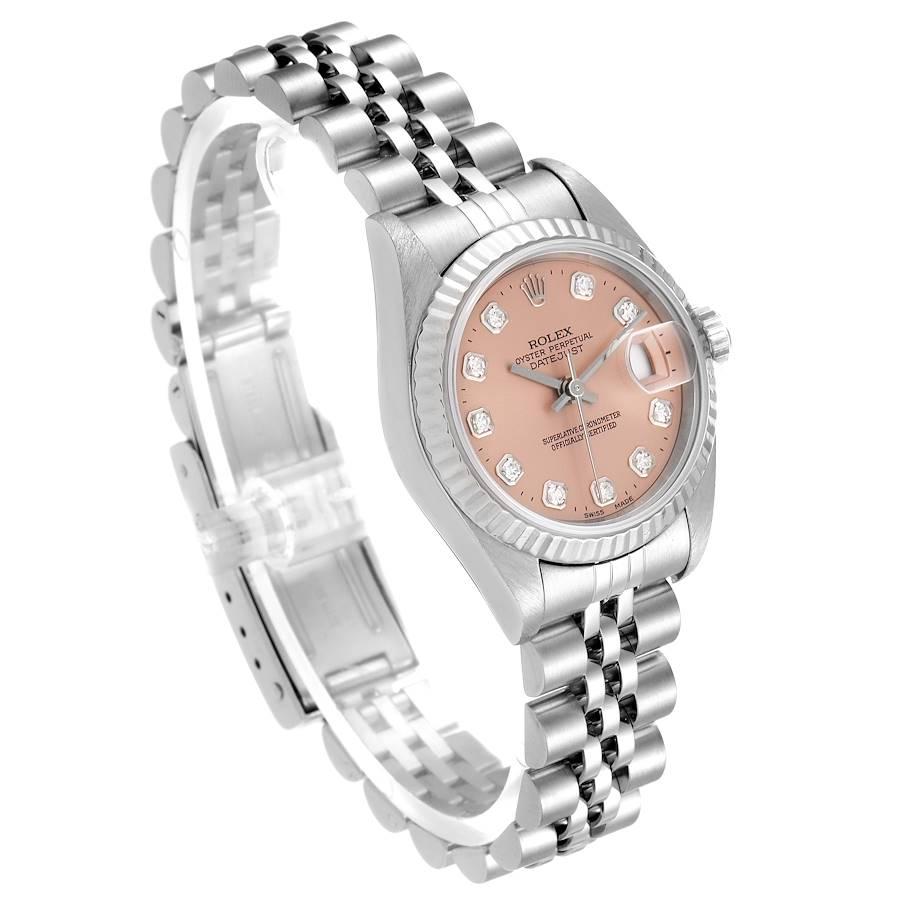 Rolex Datejust Steel White Gold Salmon Diamond Dial Ladies Watch 79174 In Excellent Condition For Sale In Atlanta, GA