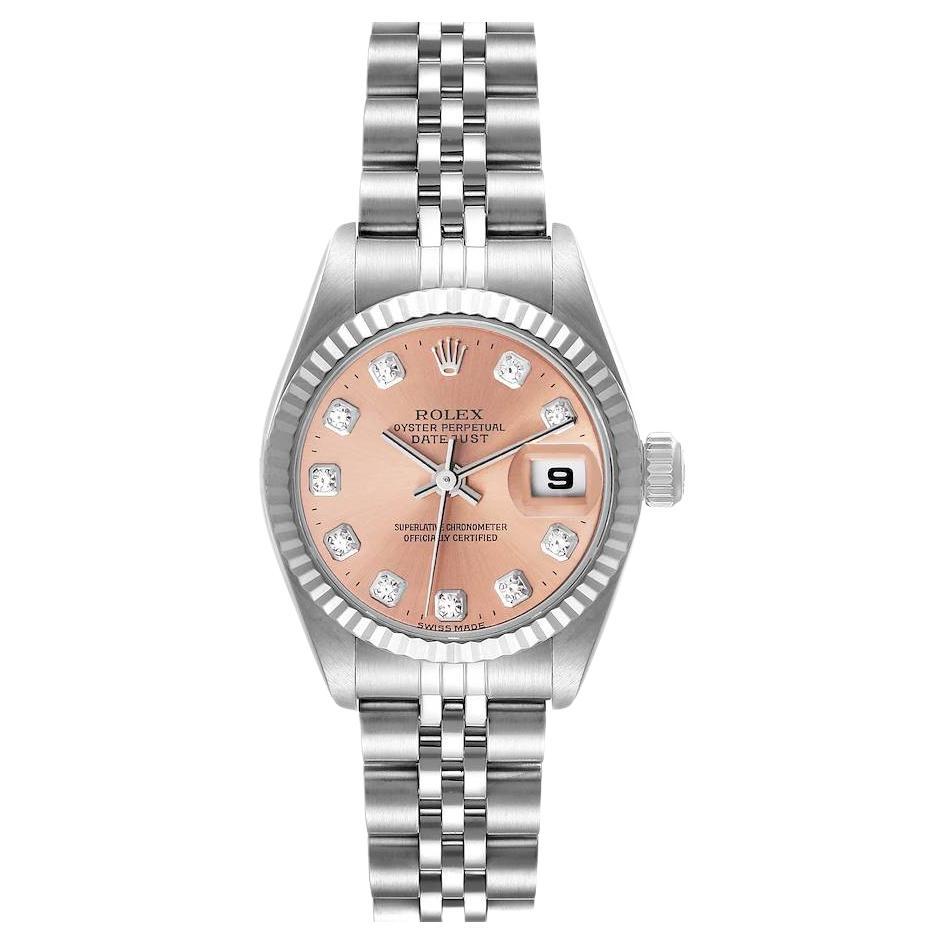 Rolex Datejust Steel White Gold Salmon Diamond Dial Ladies Watch 79174 For Sale