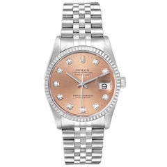 Rolex Datejust Steel White Gold Salmon Diamond Dial Men's Watch 16234
