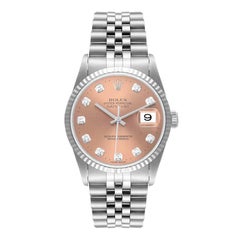 Rolex Datejust Steel White Gold Salmon Diamond Dial Mens Watch 16234