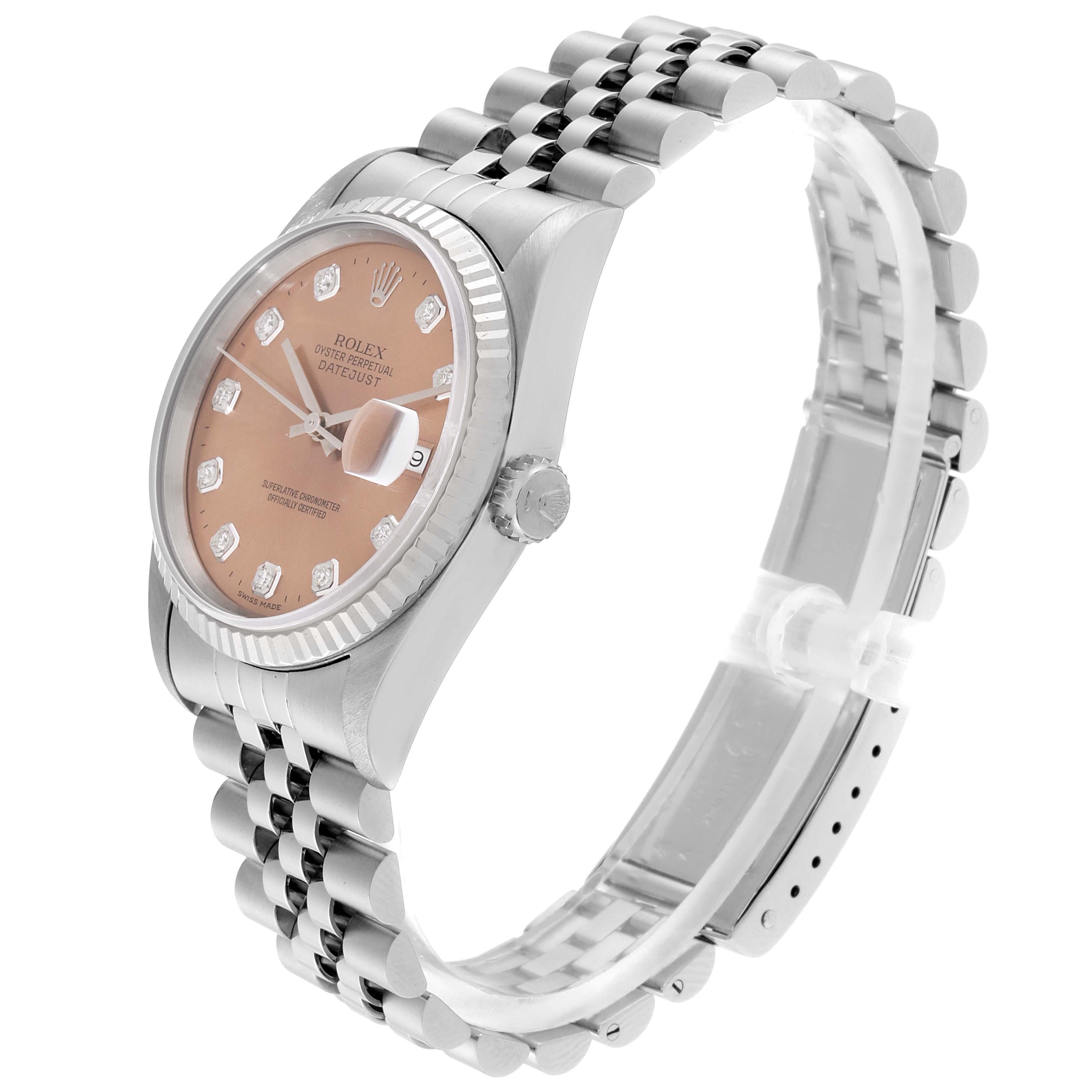 Rolex Datejust Steel White Gold Salmon Diamond Dial Men's Watch 16234 In Good Condition For Sale In Atlanta, GA