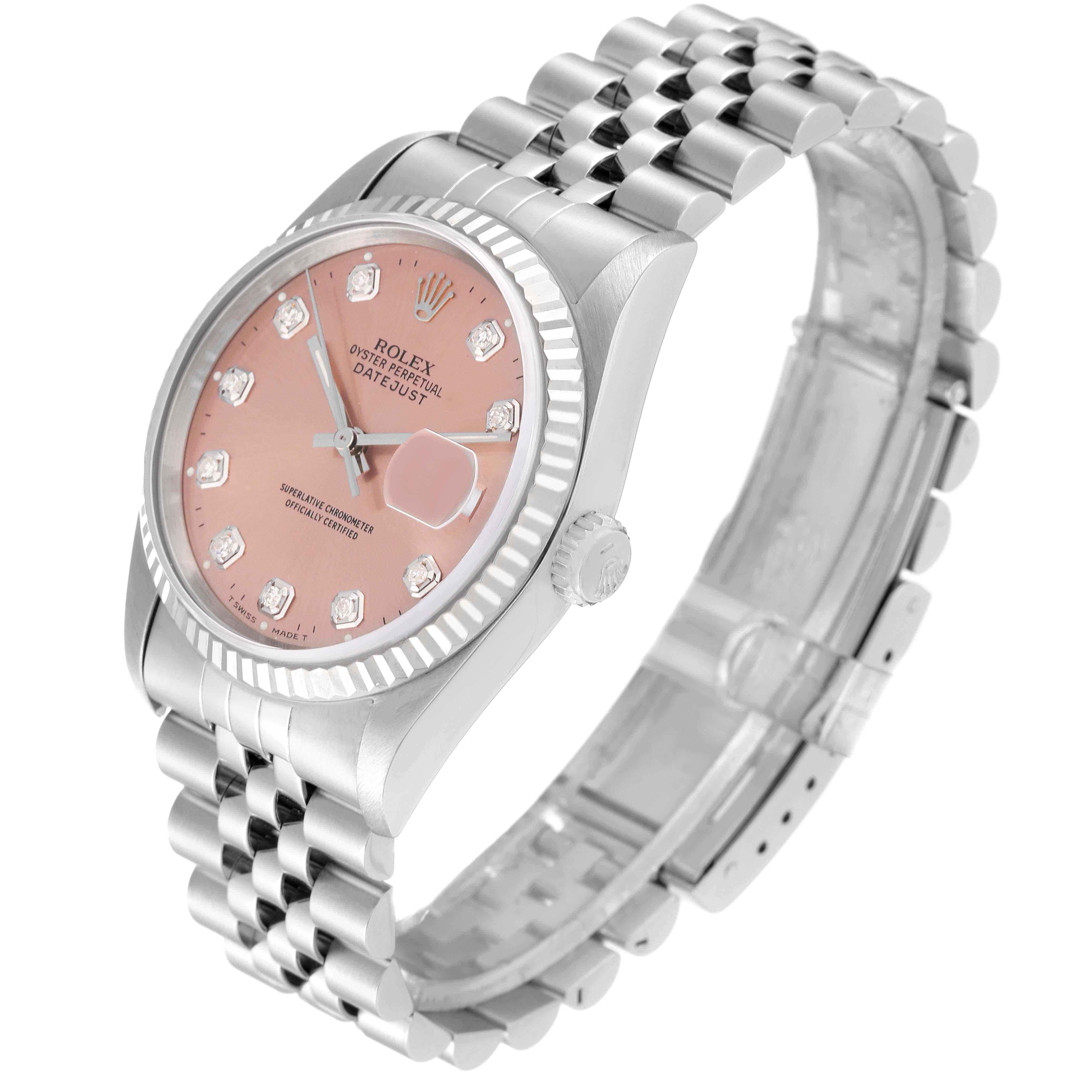 Rolex Datejust Steel White Gold Salmon Diamond Dial Mens Watch 16234 In Excellent Condition For Sale In Atlanta, GA