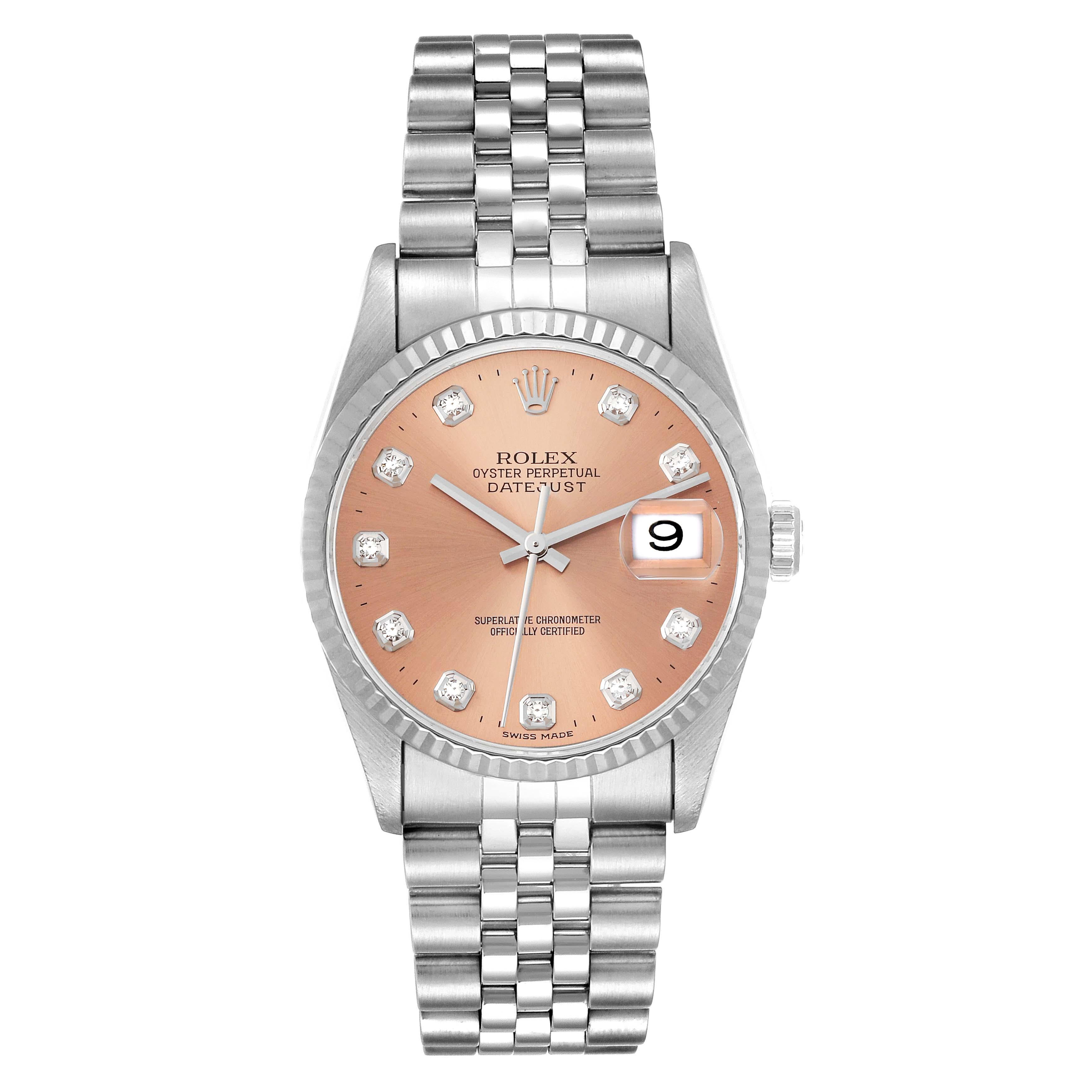 Men's Rolex Datejust Steel White Gold Salmon Diamond Dial Mens Watch 16234 For Sale