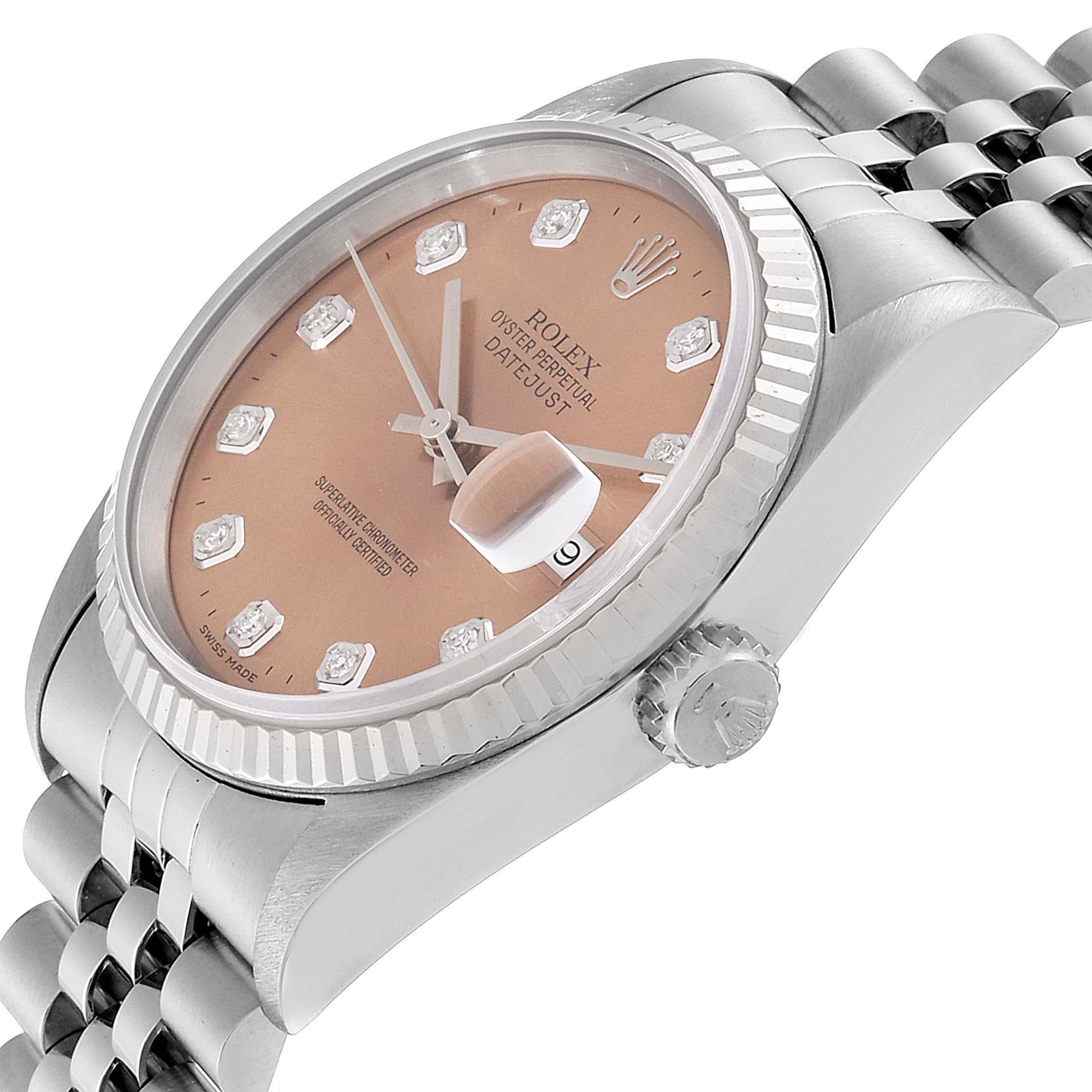 Rolex Datejust Steel White Gold Salmon Diamond Dial Men's Watch 16234 For Sale 1