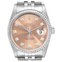 Rolex Datejust Steel White Gold Salmon Diamond Dial Men's Watch 16234