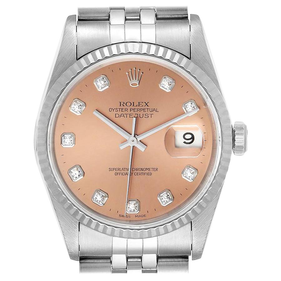 Rolex Datejust Steel White Gold Salmon Diamond Dial Men's Watch 16234