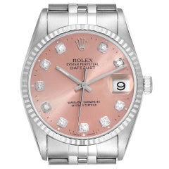 Rolex Datejust Steel White Gold Salmon Diamond Dial Mens Watch 16234