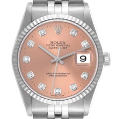 Rolex Datejust Steel White Gold Salmon Diamond Dial Mens Watch 16234