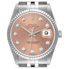 Rolex Datejust Steel White Gold Salmon Diamond Dial Mens Watch 16234