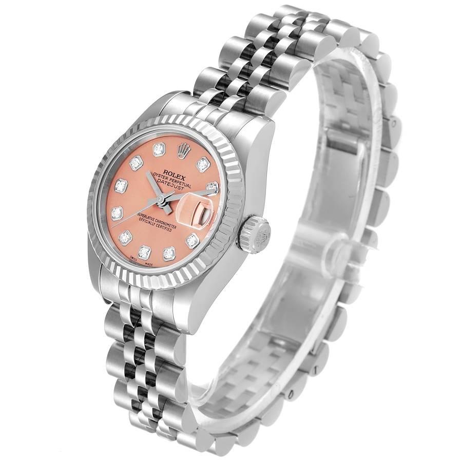 Women's Rolex Datejust Steel White Gold Salmon Diamond Dial Watch 179174 Box Papers For Sale