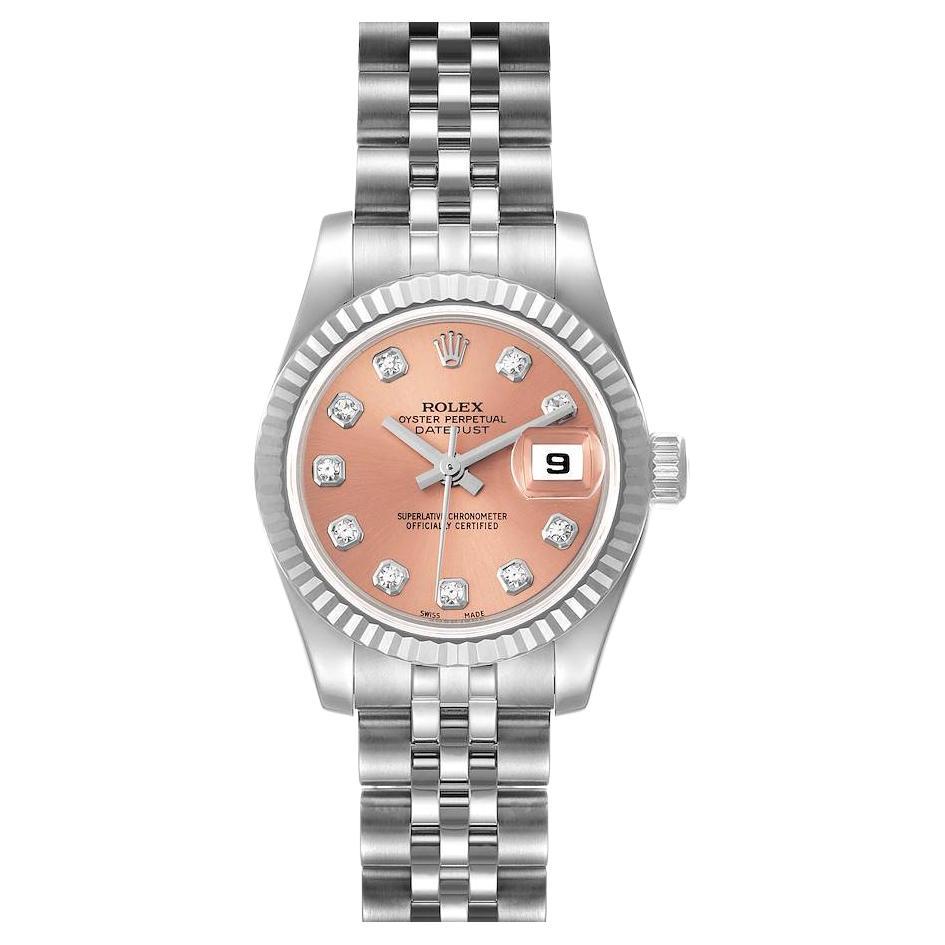 Rolex Datejust Steel White Gold Salmon Diamond Dial Watch 179174 Box Papers For Sale