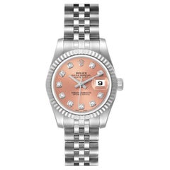 Rolex Datejust Steel White Gold Salmon Diamond Dial Watch 179174 Box Papers
