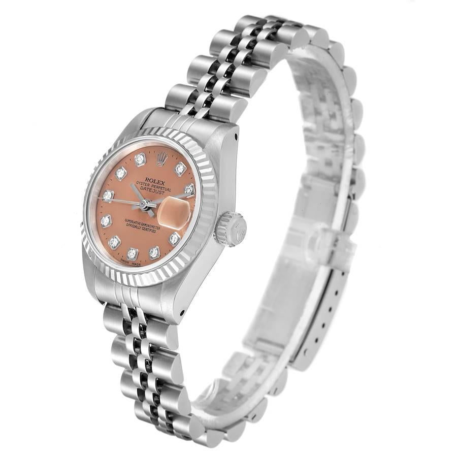 Rolex Datejust Steel White Gold Salmon Diamond Dial Watch 79174 Box Papers 1