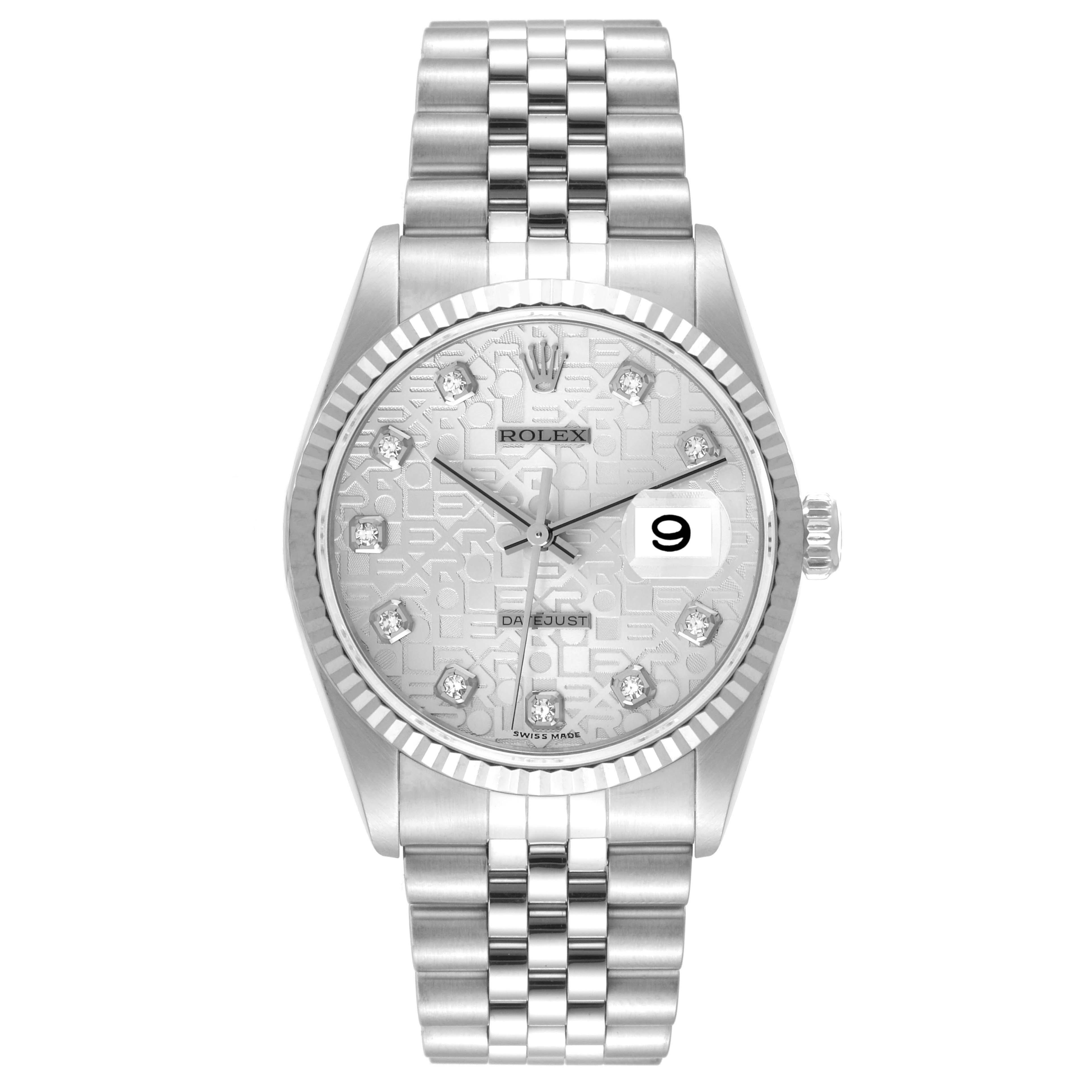 Rolex Datejust Steel White Gold Silver Anniversary Diamond Dial Mens Watch 16234 6