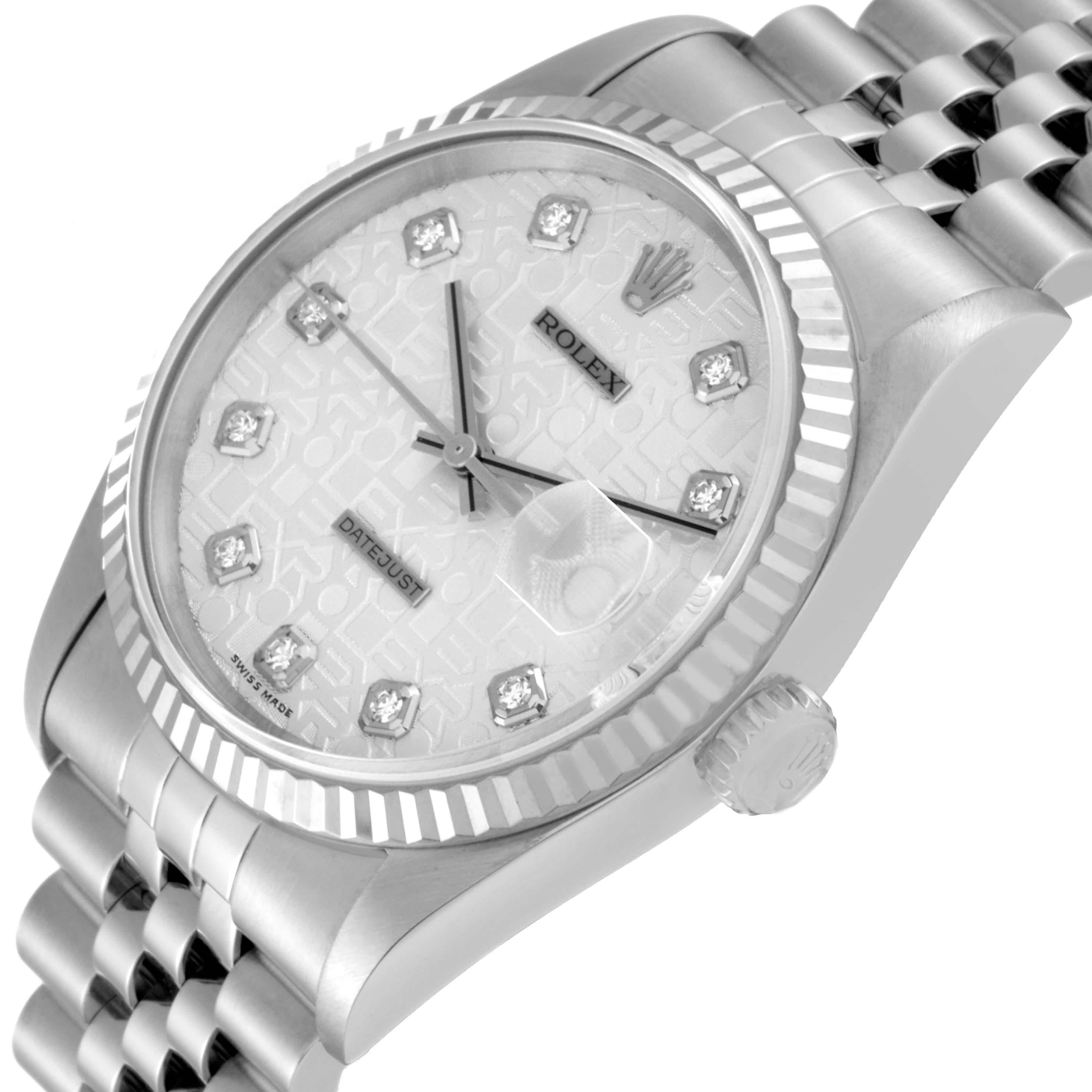 Rolex Datejust Steel White Gold Silver Anniversary Diamond Dial Mens Watch 16234 1
