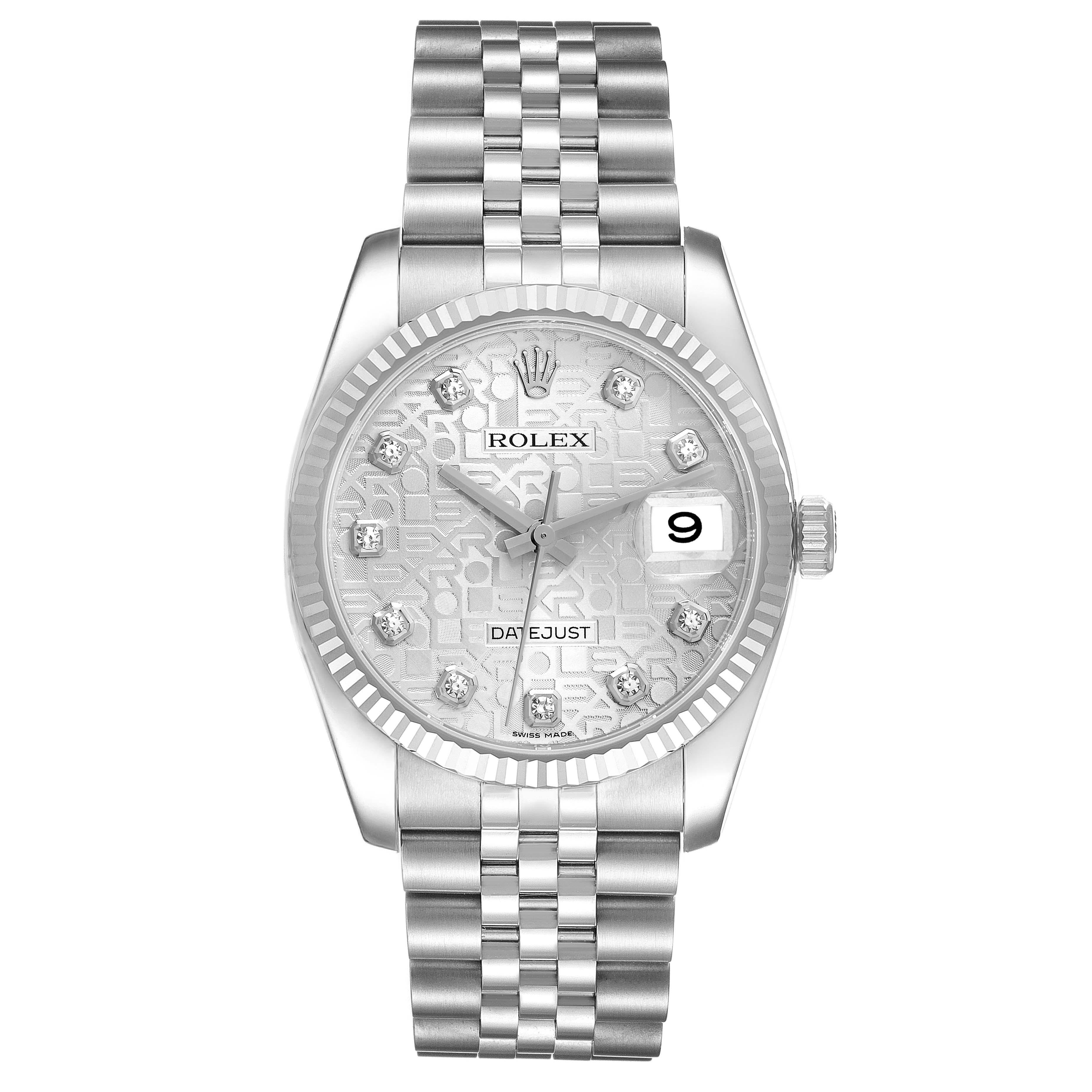 Rolex Datejust Steel White Gold Silver Anniversary Diamond Dial Mens Watch For Sale 8