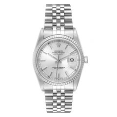 Rolex Datejust Steel White Gold Silver Baton Dial Men's Watch 16234