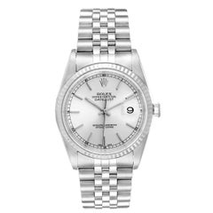 Rolex Datejust Steel White Gold Silver Baton Dial Men's Watch 16234