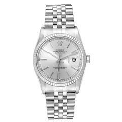 Rolex Datejust Steel White Gold Silver Baton Dial Men's Watch 16234