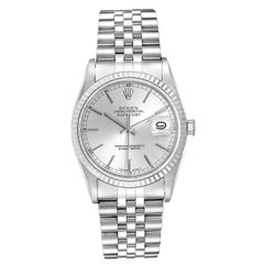Rolex Datejust Steel White Gold Silver Baton Dial Men's Watch 16234