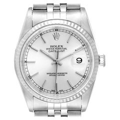 Rolex Datejust Steel White Gold Silver Baton Dial Men's Watch 16234