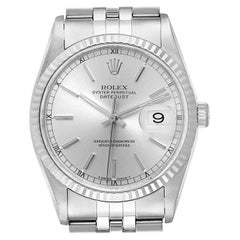 Rolex Datejust Steel White Gold Silver Baton Dial Men's Watch 16234