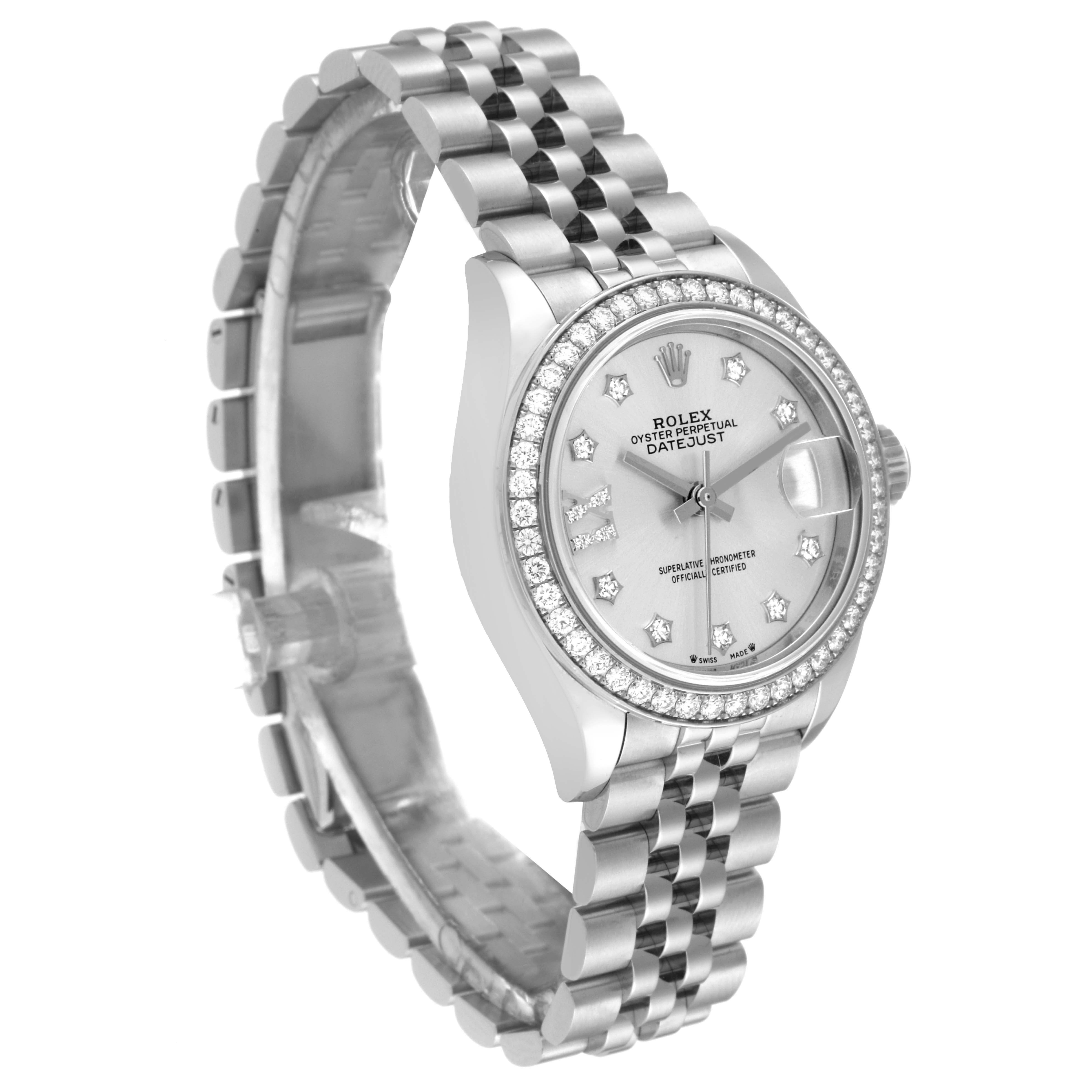 Rolex Montre Datejust en acier, or blanc, cadran argenté et diamants pour femmes 279384 Excellent état - En vente à Atlanta, GA