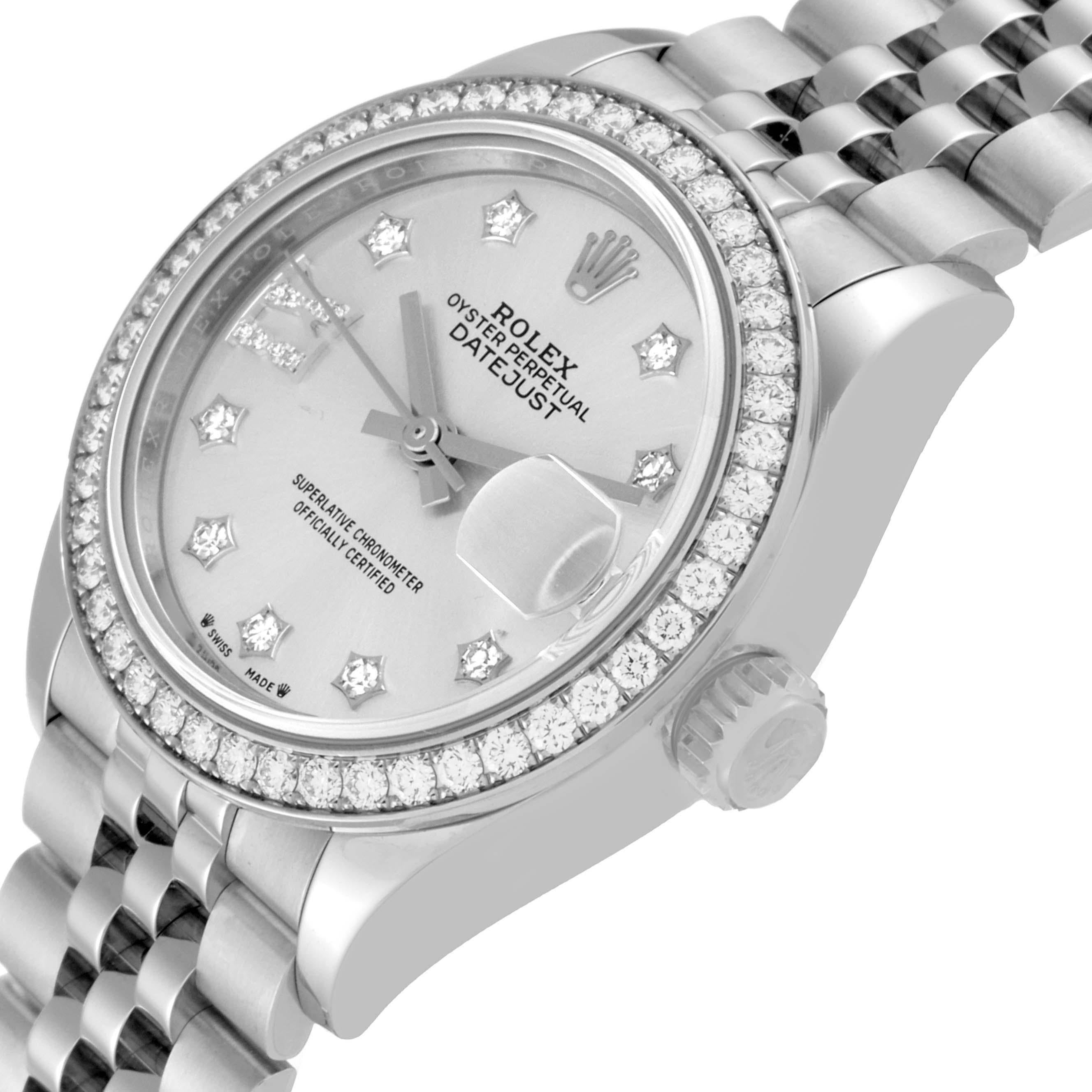 Rolex Montre Datejust en acier, or blanc, cadran argenté et diamants pour femmes 279384 en vente 1