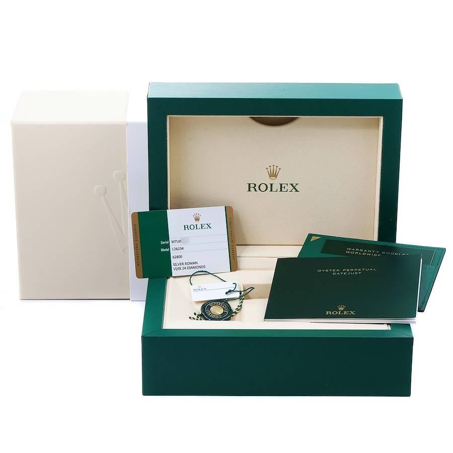 Rolex Datejust Steel White Gold Silver Dial Diamond Watch 126234 Box Card For Sale 8