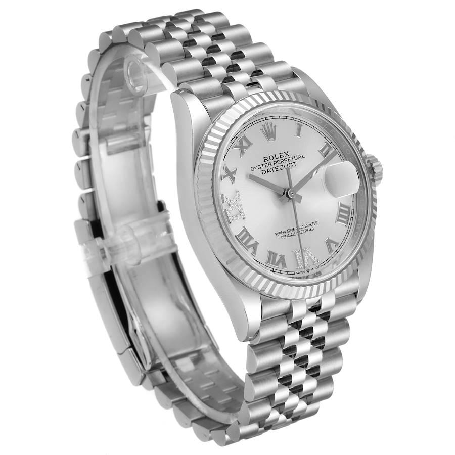Rolex Datejust Steel White Gold Silver Dial Diamond Watch 126234 Box Card In Excellent Condition For Sale In Atlanta, GA