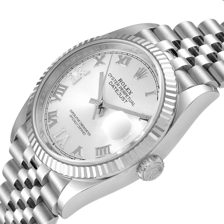 Rolex Datejust Steel White Gold Silver Dial Diamond Watch 126234 Box Card For Sale 1