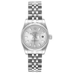Rolex Datejust Steel White Gold Silver Dial Ladies Watch 179174 Box Card