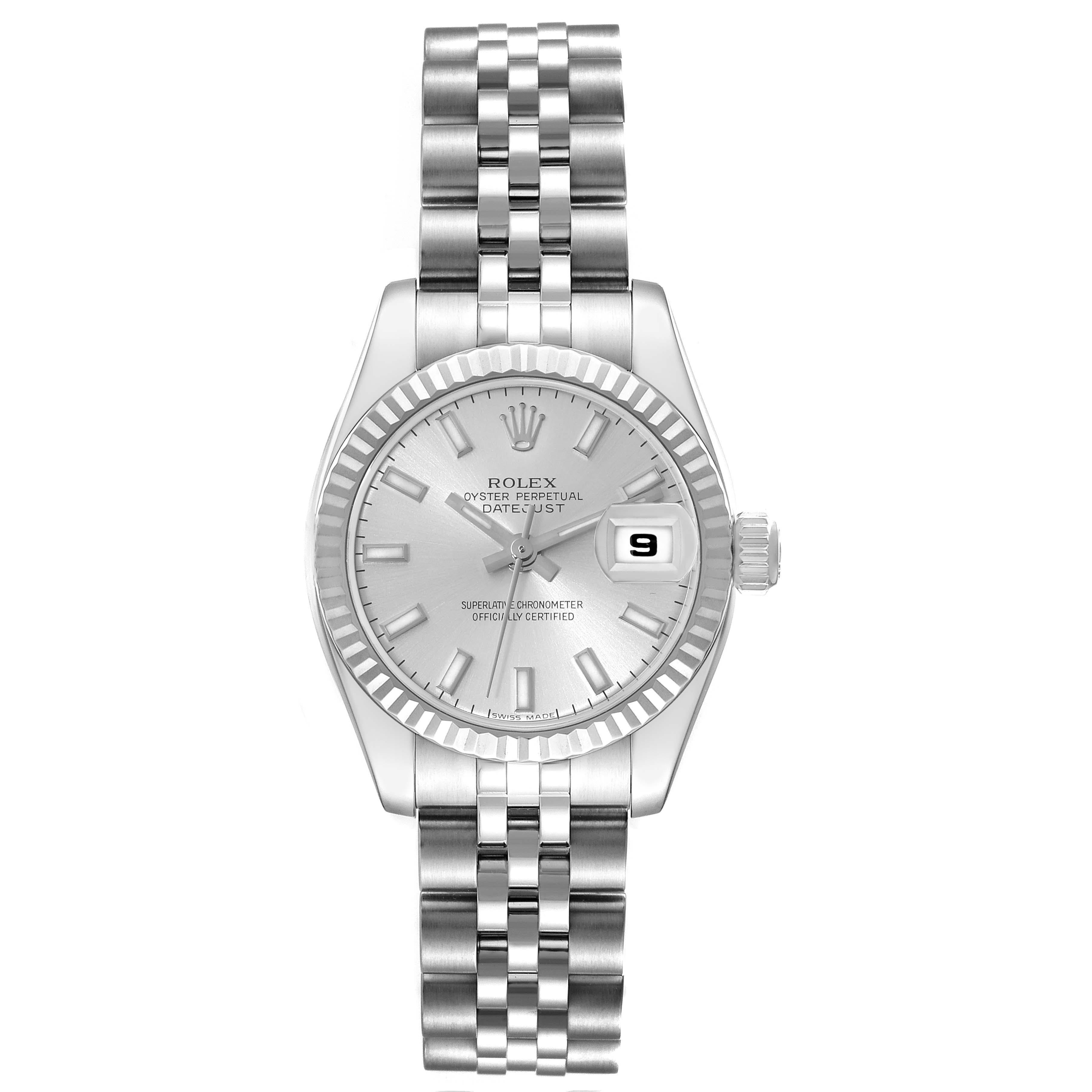 Rolex Datejust Steel White Gold Silver Dial Ladies Watch 179174 Box Papers For Sale 1