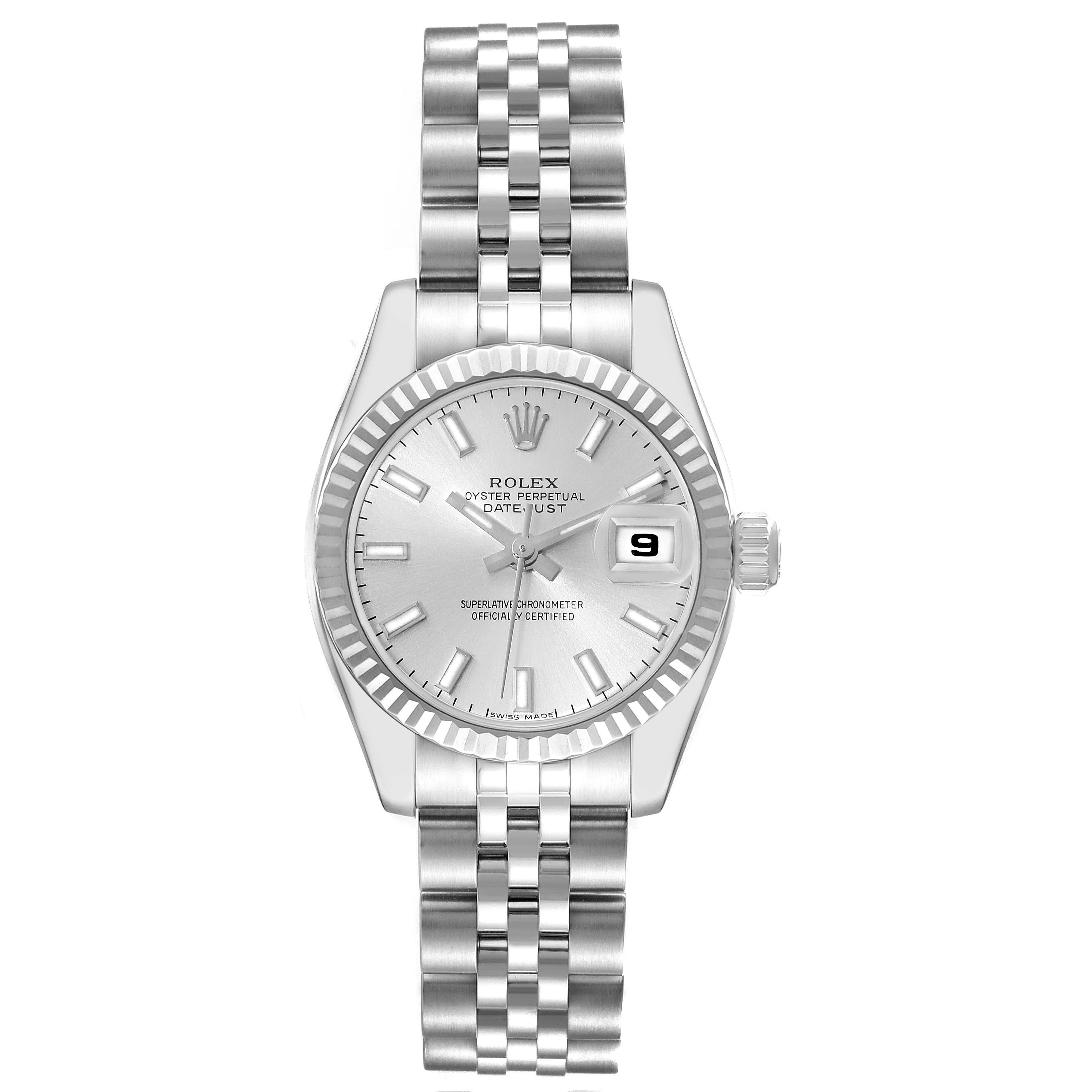 Rolex Datejust Steel White Gold Silver Dial Ladies Watch 179174 Box Papers For Sale 2