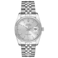 Rolex Datejust Steel White Gold Silver Dial Mens Watch 116234 Box Card