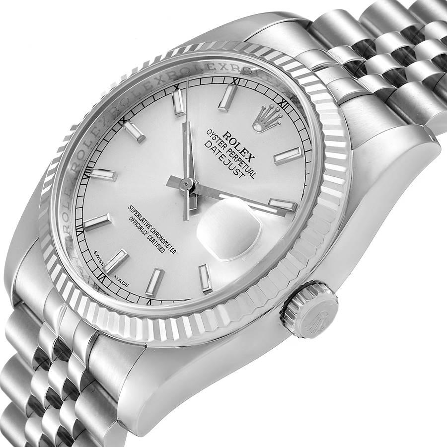 Rolex Datejust Stahl Weiß Gold Silber Zifferblatt Herrenuhr 116234 Box Karte im Angebot 2