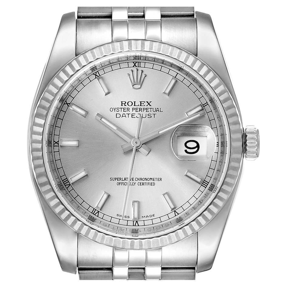 Rolex Datejust Steel White Gold Silver Dial Mens Watch 116234 Box Card For Sale